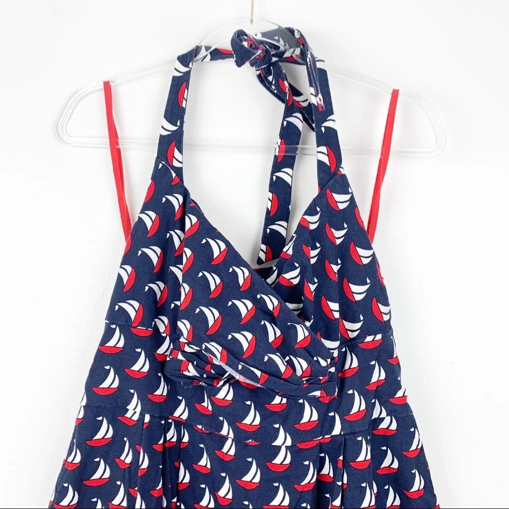 Anthropologie Nautical Sailboat Halter Dress in Navy, Red, White - Picture 5 of 10